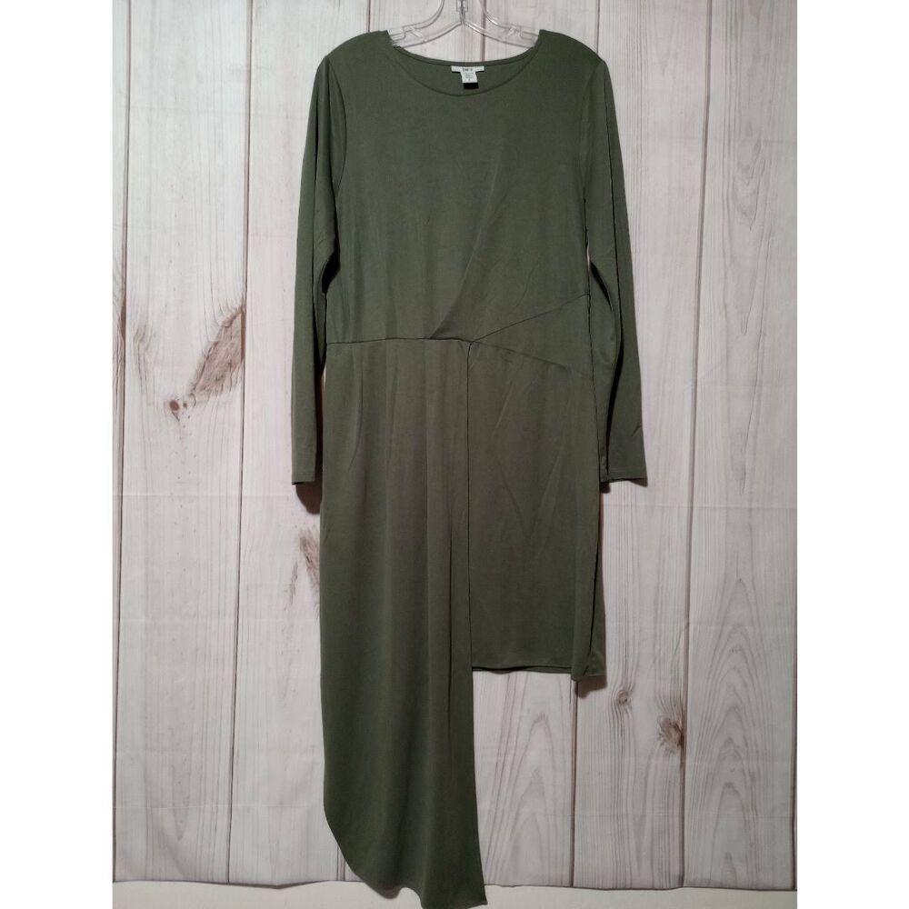 Bar III Womens Olive Green Asymmetrical Long Sleeve Modal Blend Dress Large